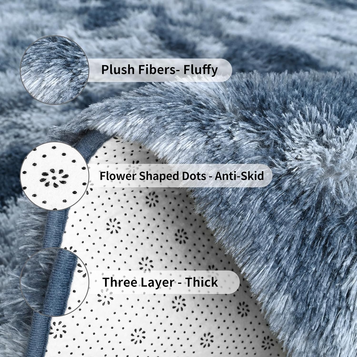 FlyDOIT Large Area Rugs for Living Room, 5x8 Feet Tie-Dyed Blue Grey Shaggy Rug Fluffy Throw Carpets, Ultra Soft Plush Modern Indoor Fuzzy Rugs for Bedroom Girls Kids Nursery Room Dorm Home Decor