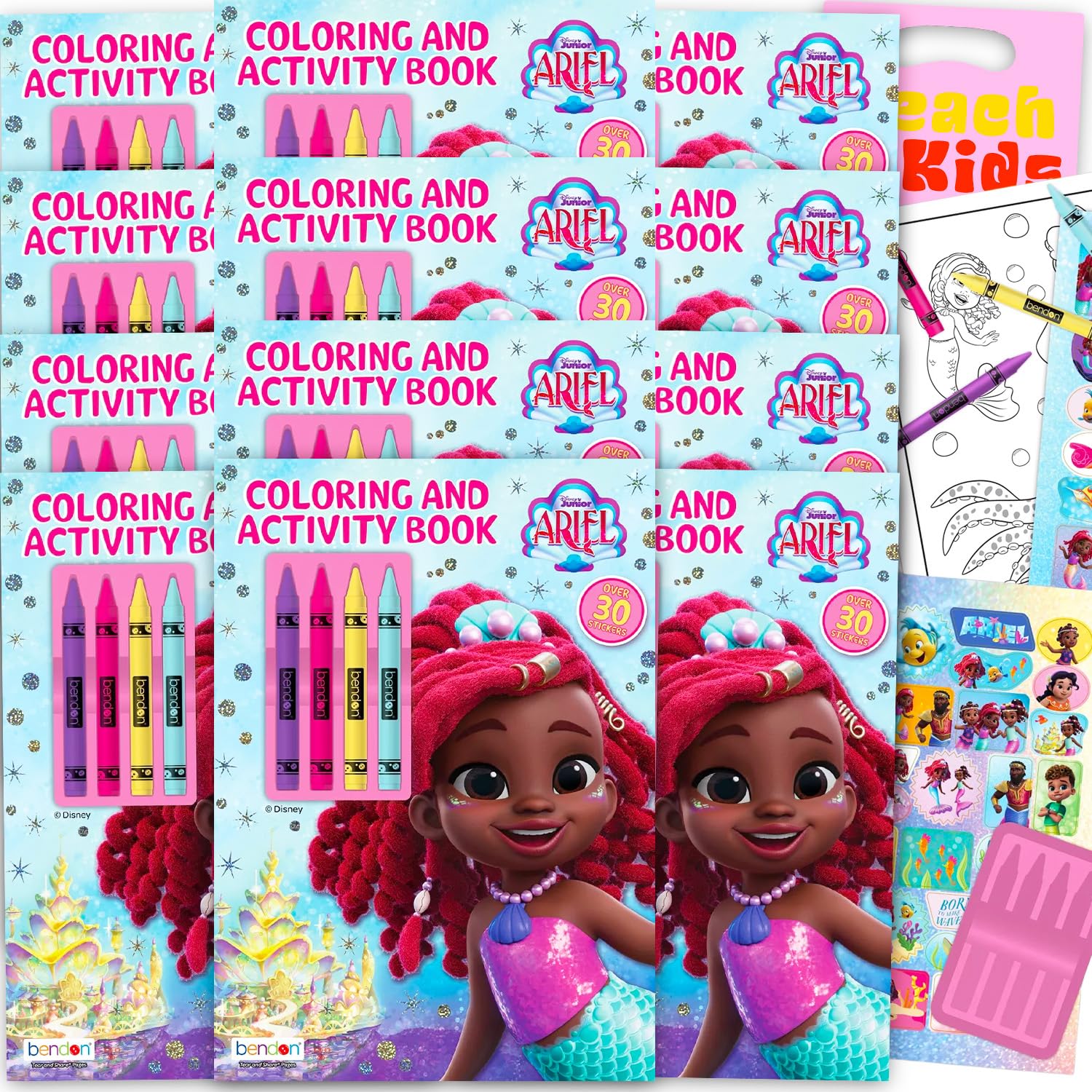 Disney Little Mermaid - Set di bomboniere per feste – Il pacchetto include 12 libri da colorare e attività Junior Ariel, adesivi, sacchetti, molto altro | Little Mermaid Ariel Party Supplies