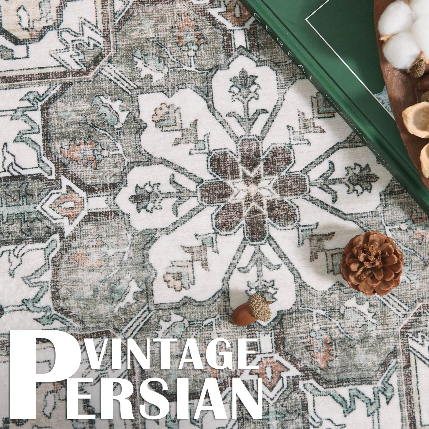 jinchan Area Rug 3x5 Washable Bedroom Area Rugs Soft Indoor Floor Mat Non-Slip Grey Taupe Vintage Accent Throw Carpet Floor Cover for Kitchen Living Room Bedroom Dining Room