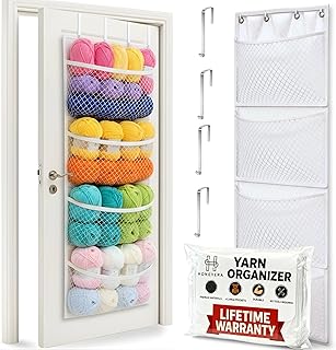 Honeyera Yarn Organizer and Storage Over The Door – Large Hanging Yarn Organizer with 4 Clear Mesh Compartments – Crochet Yarn, Knitting Supplies, Craft & Crochet Hook Storage Solution