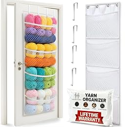 Honeyera Yarn Organizer and Storage Over The Door – Large Hanging Yarn Organizer with 4 Clear Mesh Compartments – Crochet Yarn, Knitting Supplies, Craft & Crochet Hook Storage Solution