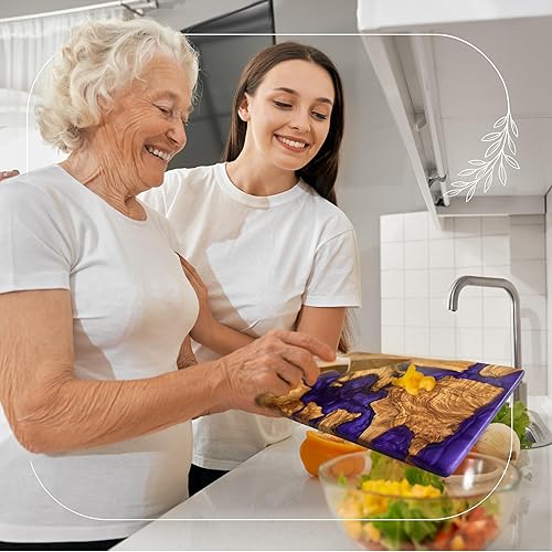 Miniatura 14 de Tabla de queso hecha a mano de madera de olivo con resina, tablas de embutidos y bandeja para servir, tabla de servir epoxi de madera, tabla