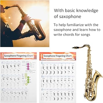 Saxophone Fingering Chart, Basics Fingering Exercise Comparison Table, Sax Chords Poster for Beginners
