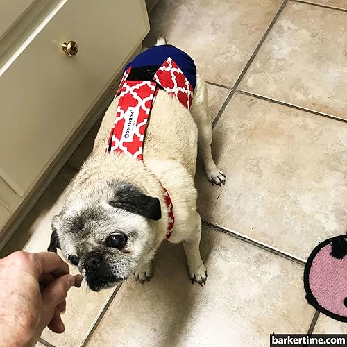 Miniatura 2 de Barkertime Premium - Pañal impermeable para perro, fabricado en Estados Unidos, color rojo Quatrefoil en azul a prueba de escape, impermeable,