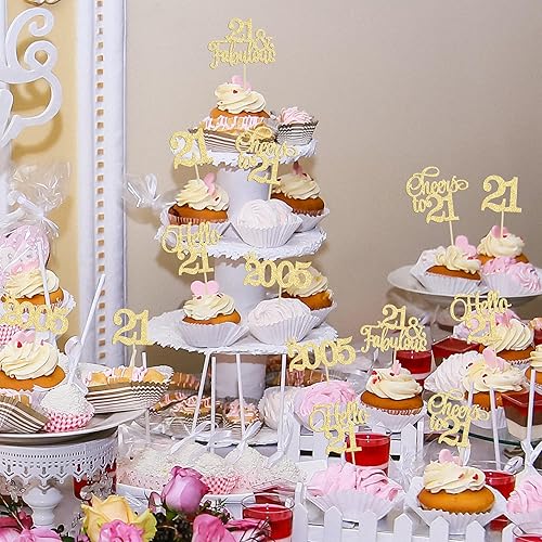 Miniatura 6 de Gyufise 30 piezas de decoración para cupcakes de cumpleaños 21 Hello 21, palillos para cupcakes 2004 para cumpleaños, cumpleaños, aniversario,