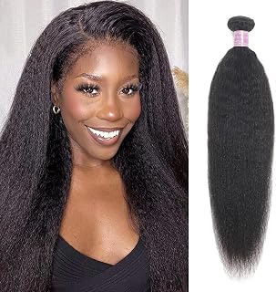 Kinky Straight Human Hair 1Bundles 10Inch Yaki Straight Human Hair Extensions 100% Unprocessed Brazilian Virgin Kinky Straight Human Hair For Black Women Natural Black (10Inch, 1 Bundles)