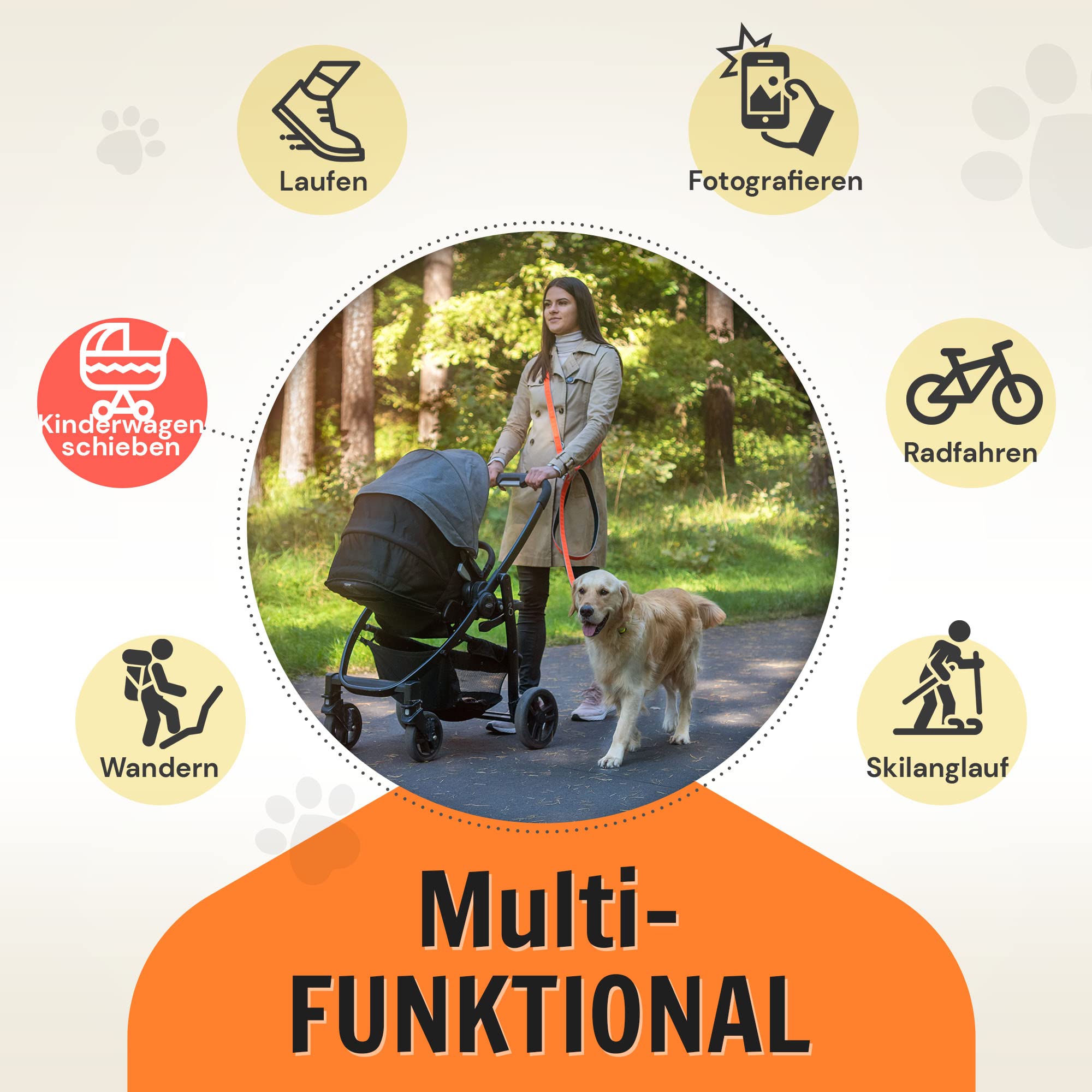 Hundefreund 6-in-1 Multifunktionsleine - Verstellbare Hundeleine 3m für mittlere und große Hunde mit 3 Ringen - Reflektierende Umhängeleine, Führleine und Schulterleine zum Umhängen in einem