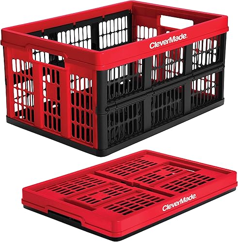 CleverMade Caja plegable para uso general, color rojo, 1 unidad, 45 litros (11 galones), contenedores de almacenamiento plegables con capacidad para