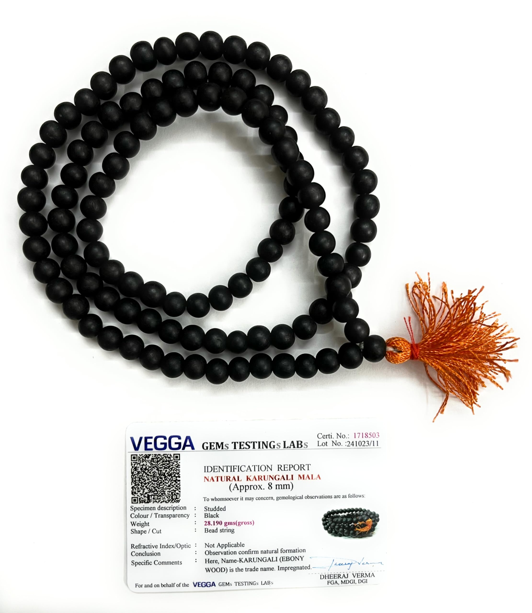 100% Natural Unpolished Karungali Malai Original 8mm - Certified Karunkali Malai 108 Beads - Black Ebony Wood Mala for Spiritual Growth and Meditation