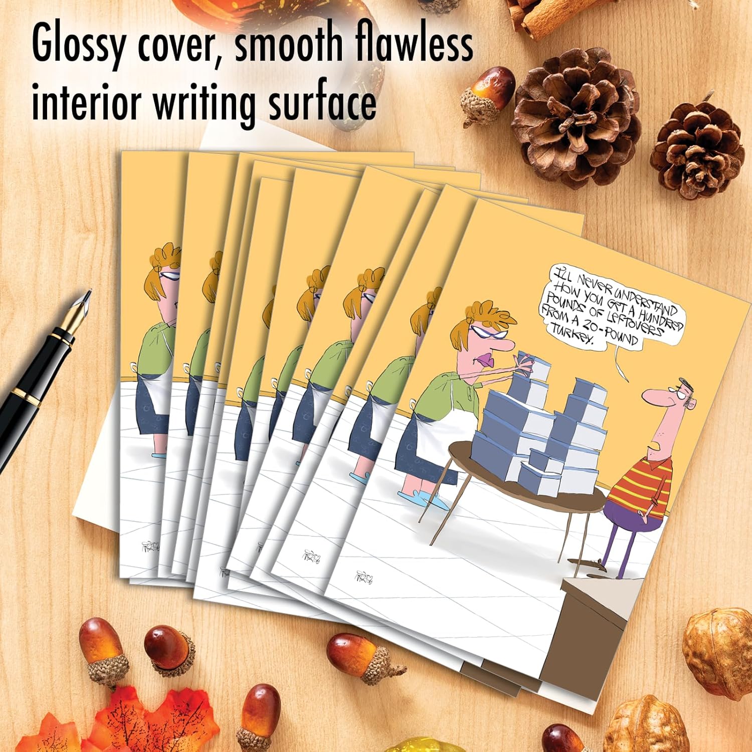 NobleWorks 12 Funny Thanksgiving Cards w/5 x 7 Inch Envelopes (1 Design, 12 Each) - 100 Pounds Of Leftovers C8738TGG-B12x1