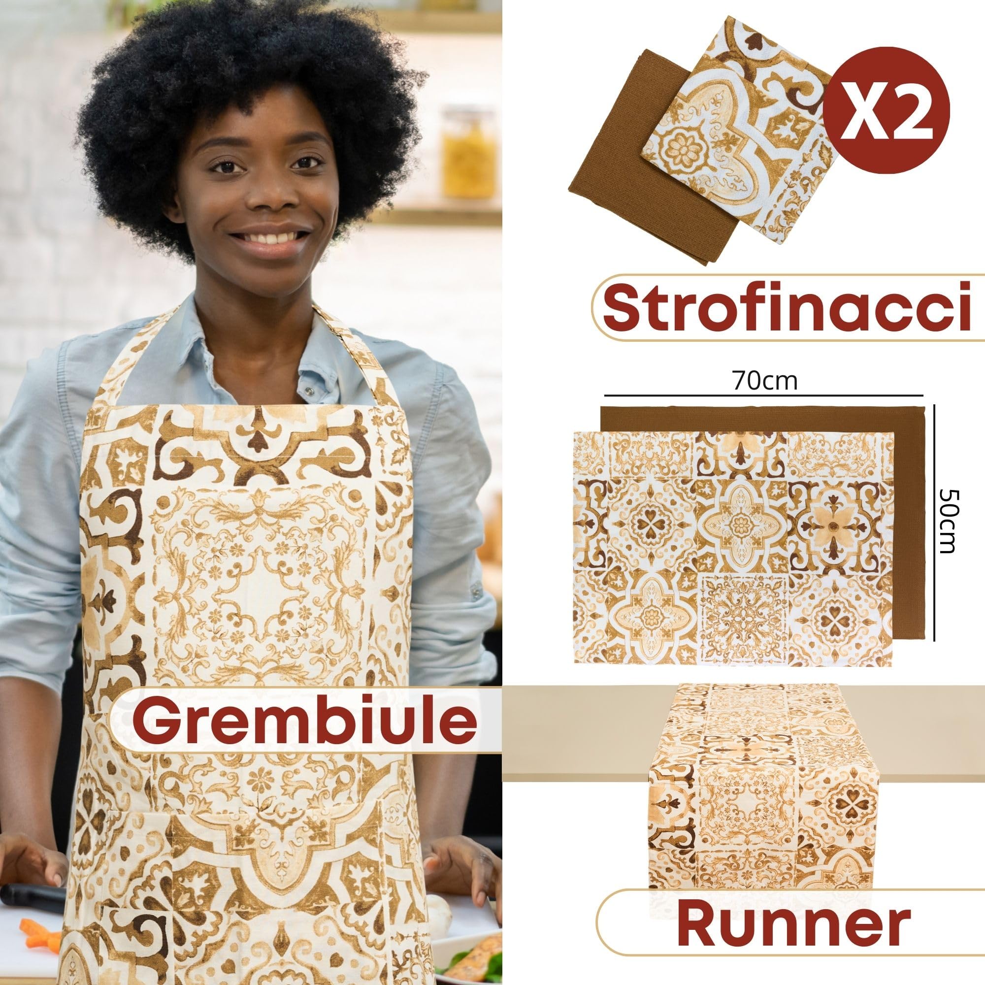 NAMAI - Set 9 Pezzi Excalibur, 100% Cotone, Lavabili in Lavatrice, Resistenti al Calore, Tovaglia Cotone 160x300, Runner Tavolo, Set Presine da Cucina e Strofinacci (Set Con Tovaglia 160x300)