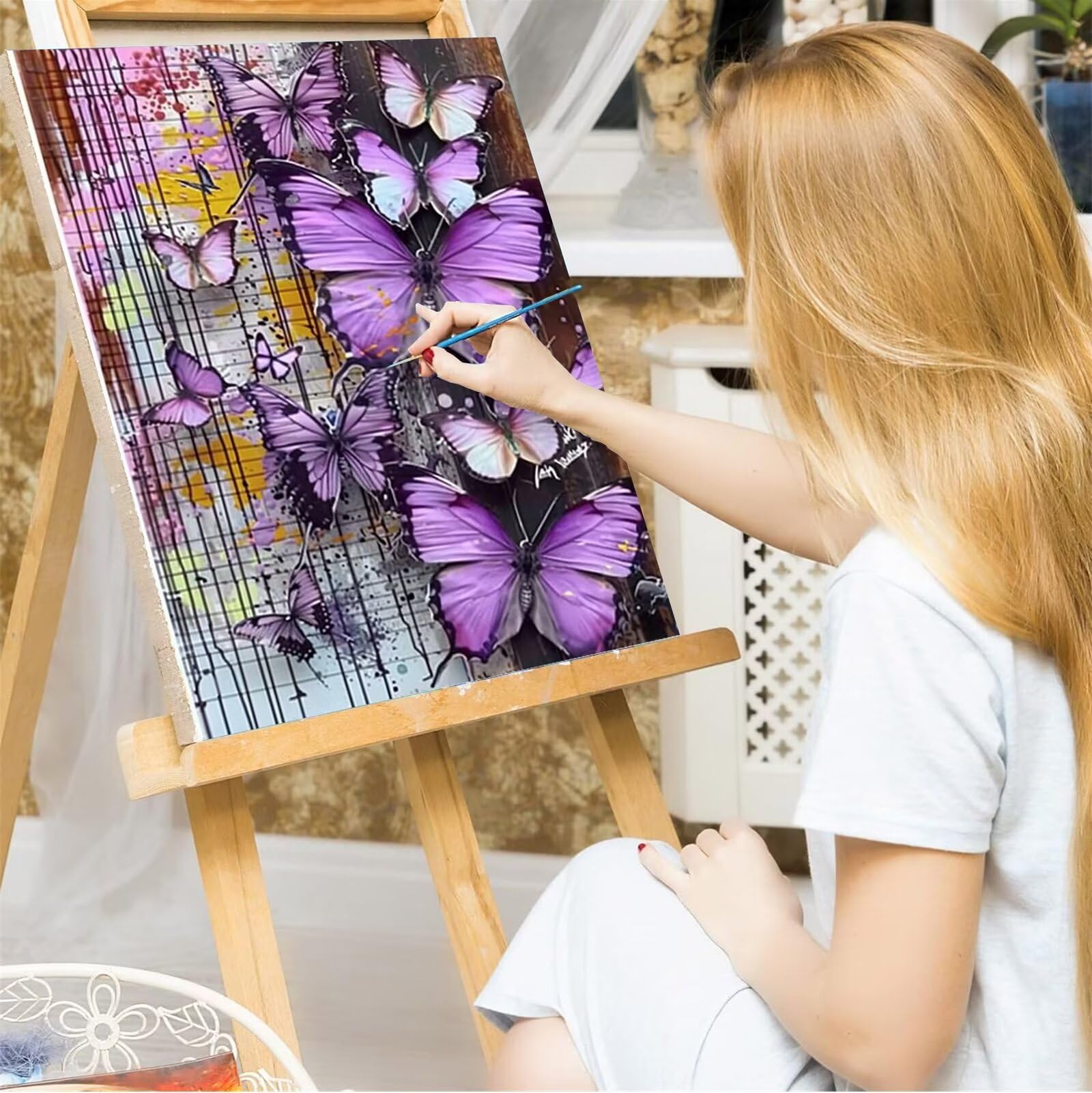Peepezo Dipingere con i Numeri Adulti, Kit di Pittura a Olio su Tela Fai-da-Te per Bambini,Paint by Numbers Adulti e Bambini Media,Viola 60x80cm (Con Scatola)