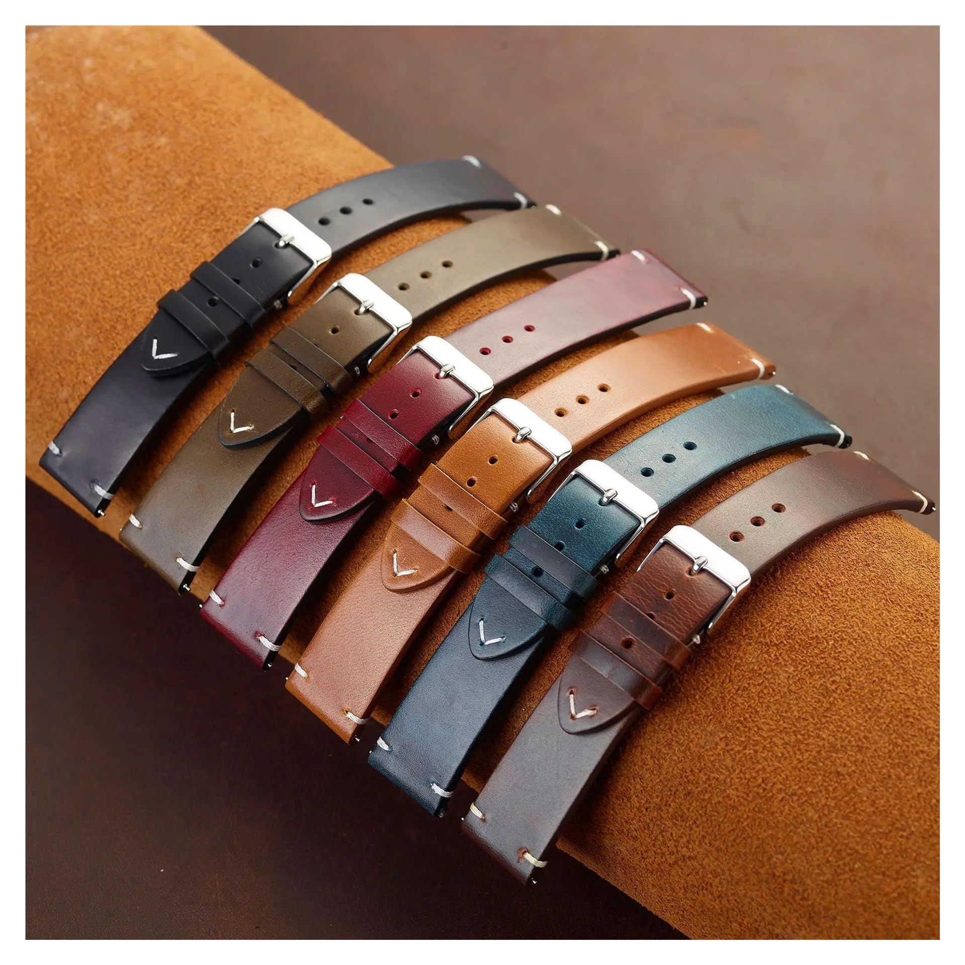 LUGEMA Bracelet De Montre En Cuir Véritable Ciré, À Dégagement Rapide, 18 Mm/19 Mm/20 Mm/21 Mm/22 Mm/24 Mm