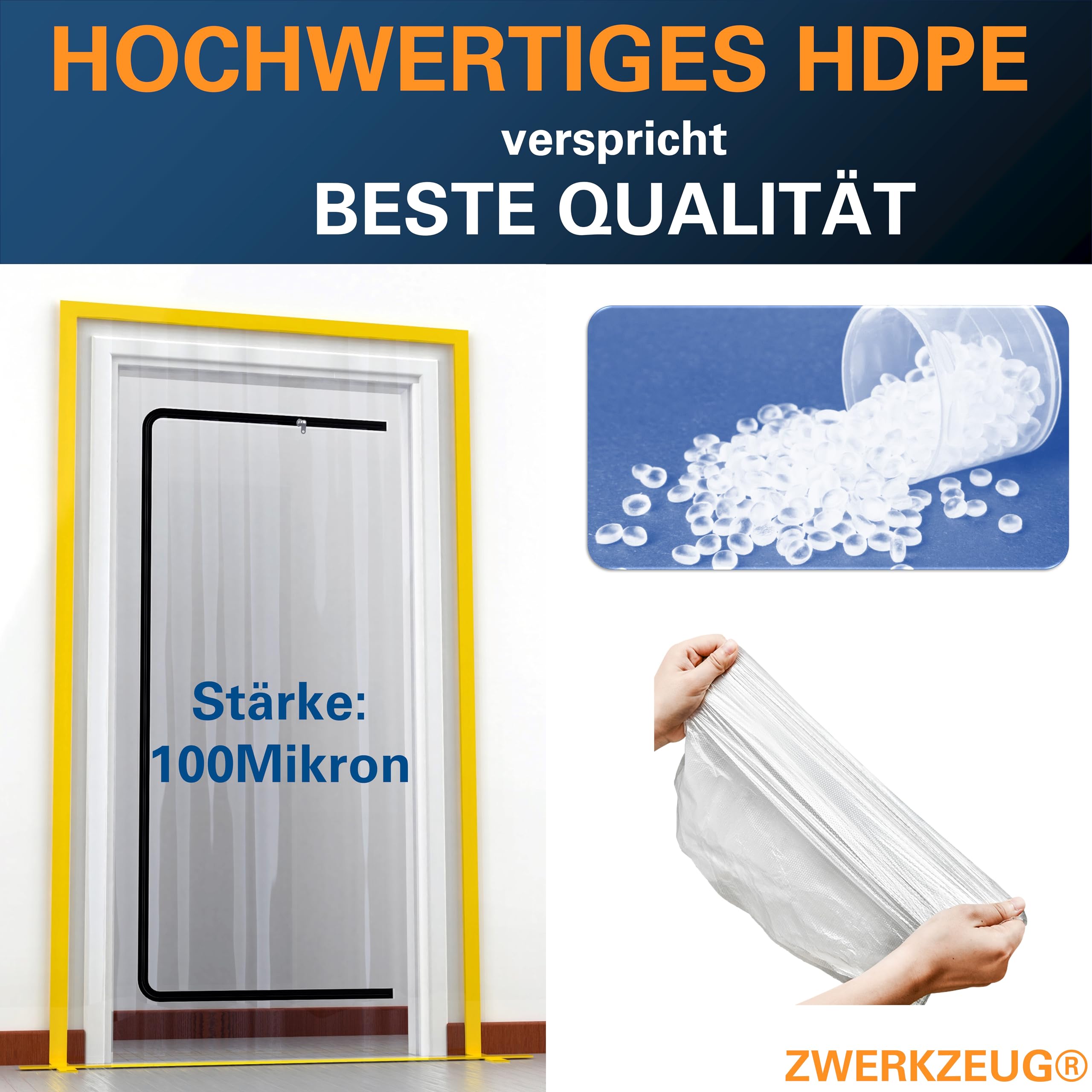 2x ZWERKZEUG® 2x Staubschutztueren mit Reissverschluss 𝟏,𝟐𝟎 𝐱 𝟐,𝟐𝟎 𝐦 extra stark 100 mikron Wasserdicht Anti-Staub Reissverschluss Tür Staubschutzwand Staubtuer