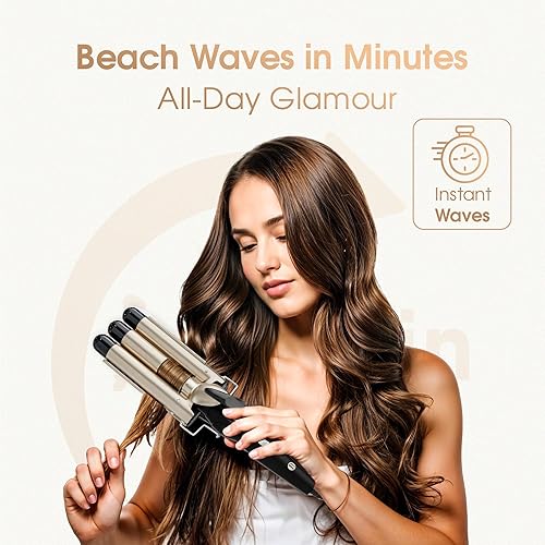 Miniatura 8 de Rizador de pelo de triple barril – rizador de turmalina de cerámica de 1 pulgada para ondas playeras | Calentamiento rápido 410F, temperatura