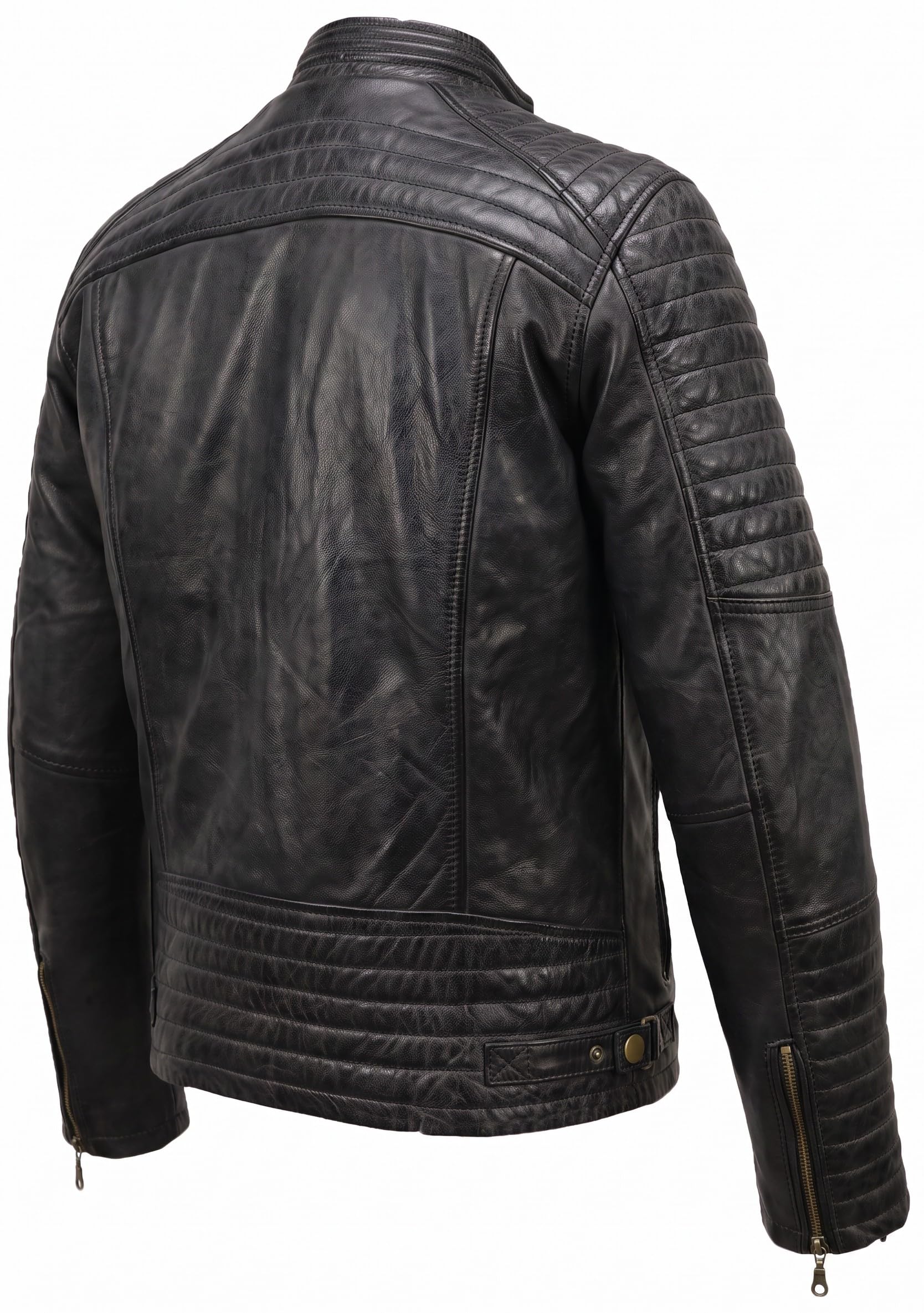 MDM Herren Lederjacke aus echtem Lamm Nappa Leder Slim Fit, Echt Leder Bikerjacke