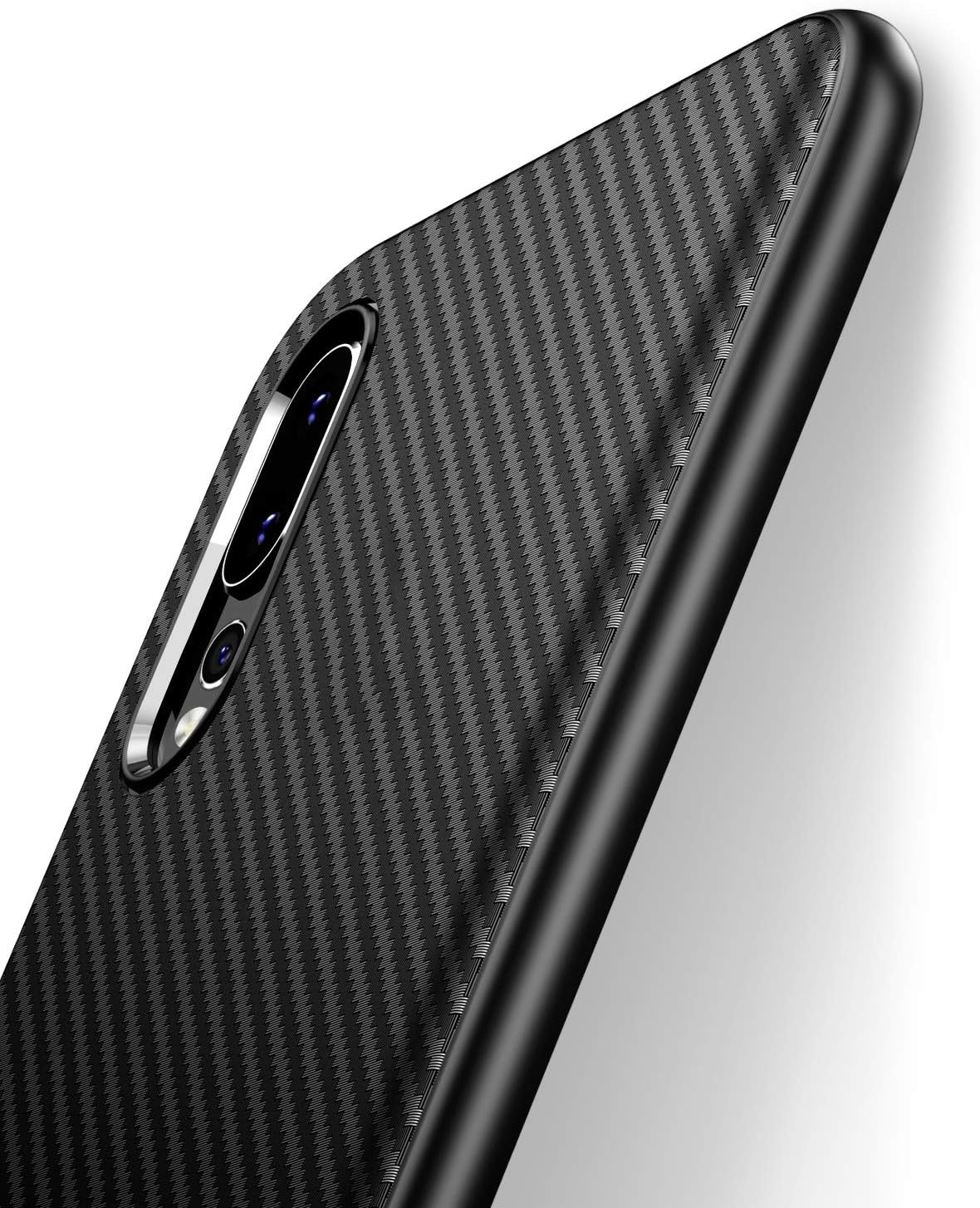 J Jecent Huawei P20 Pro Case, [Carbon Fiber Texture Design] Light ShockProof Brushed Rugged Grip Cover Slim Simple Stylish Soft TPU Silicone Bumper Case for Huawei P20 Pro 6.1 Inch (Black)