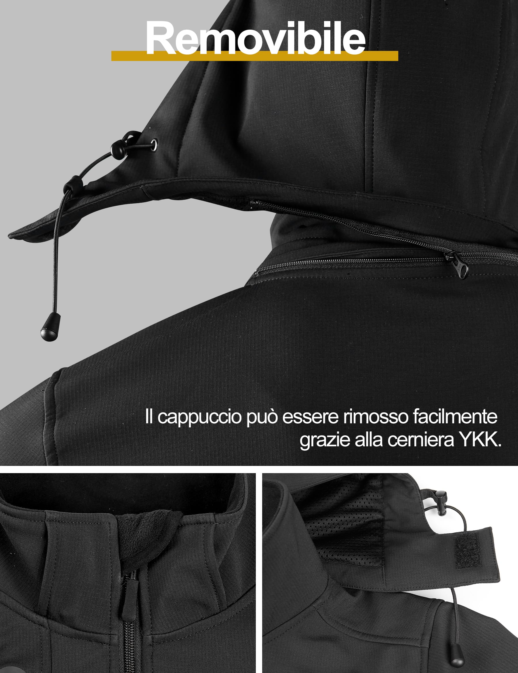 KUTOOK Giacca Softshell Impermeabile da Uomo con Cappuccio Giacca Trekking Invernale per Montagna Arrampicata Escursionismo Sci Neve e Vita Quotidiana HC001