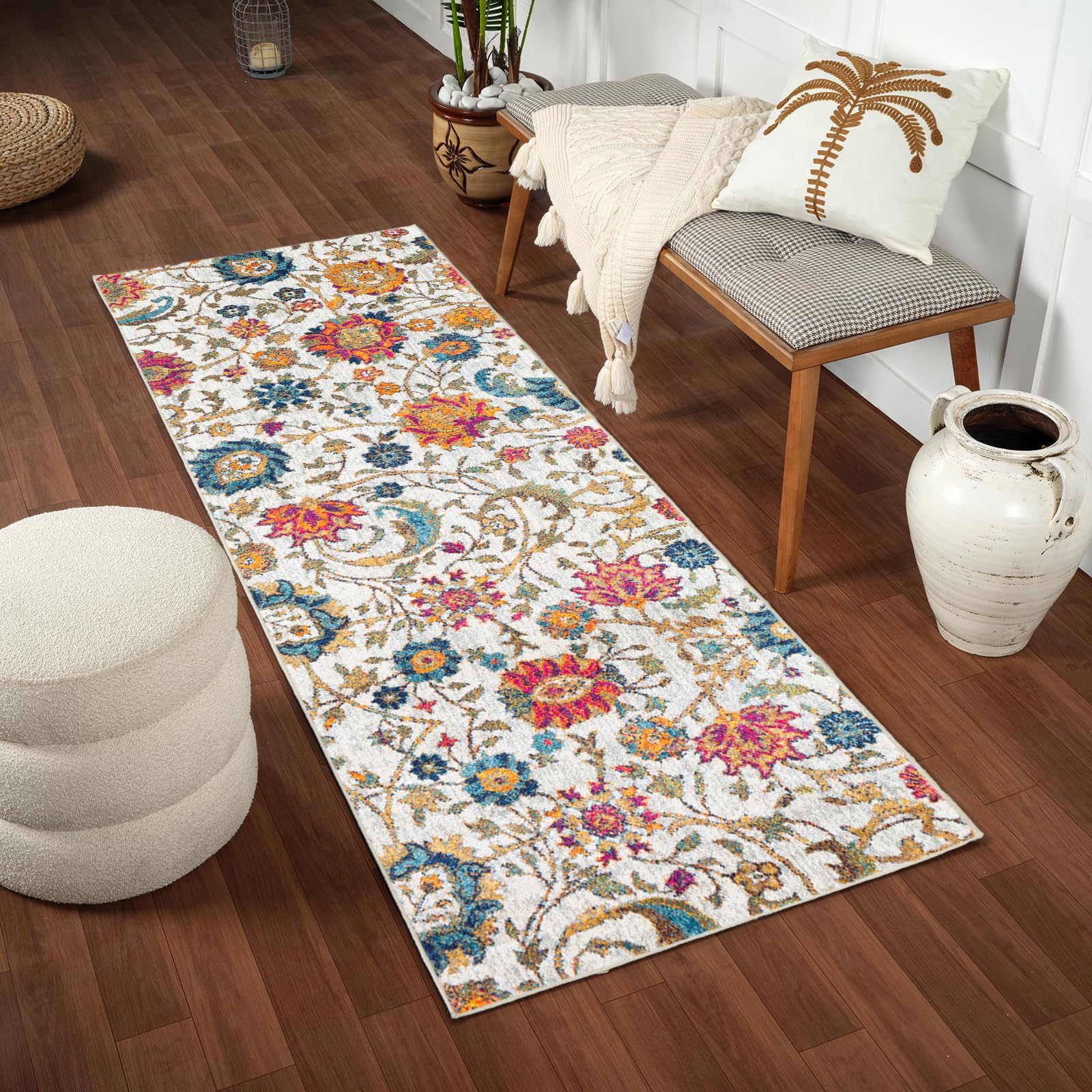 Livabliss Hanshu Fonfria Abstract Runner 80x220 cm – Modern Marble Design for Hallway & Dining Area, Soft Medium Pile, Cream, Orange, Blue & Pink