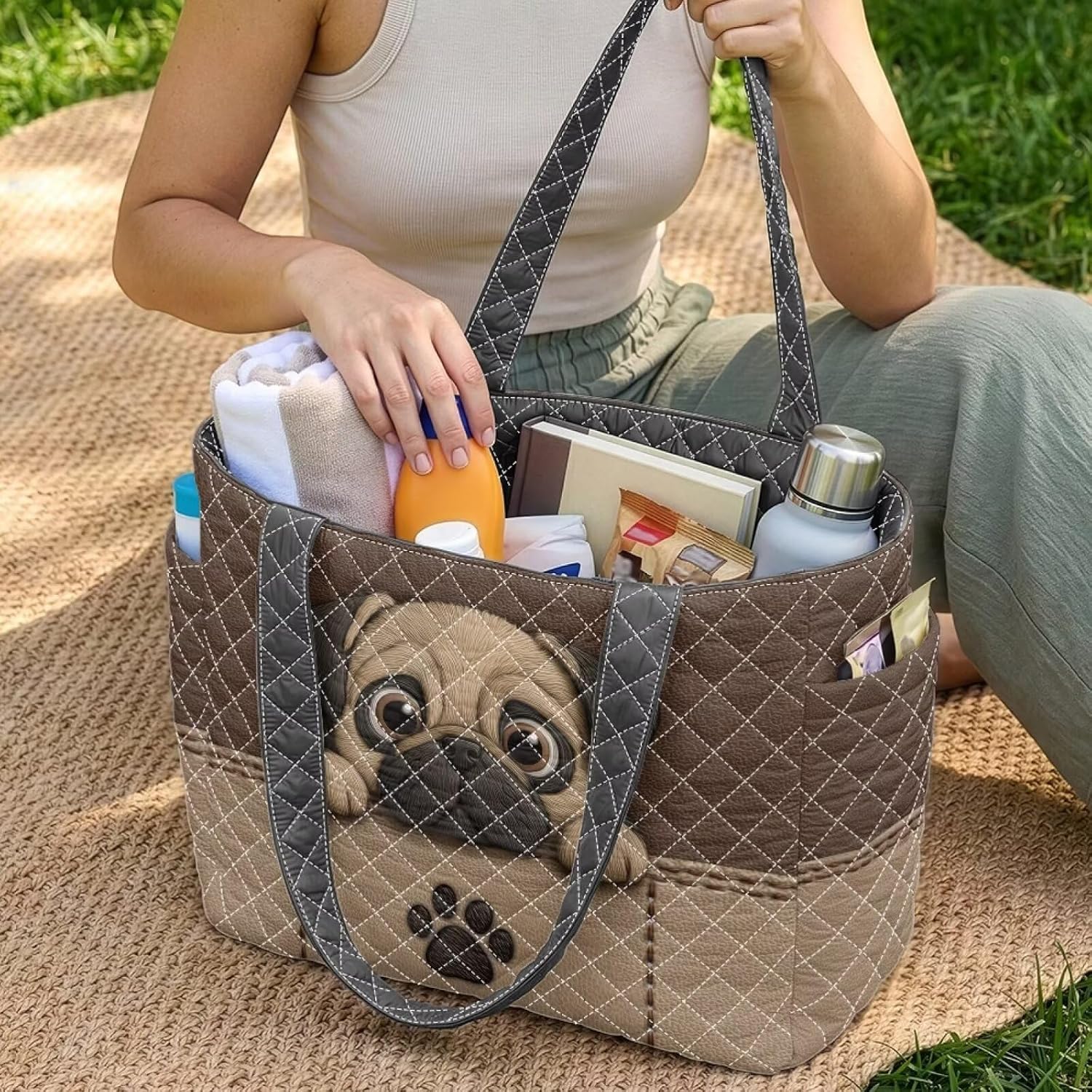 Lotusorchid Tote Bags for Women, Double Sided Hobo Handbag Shoulder Bag with Pockets, Gift for Mom Wife Friends
