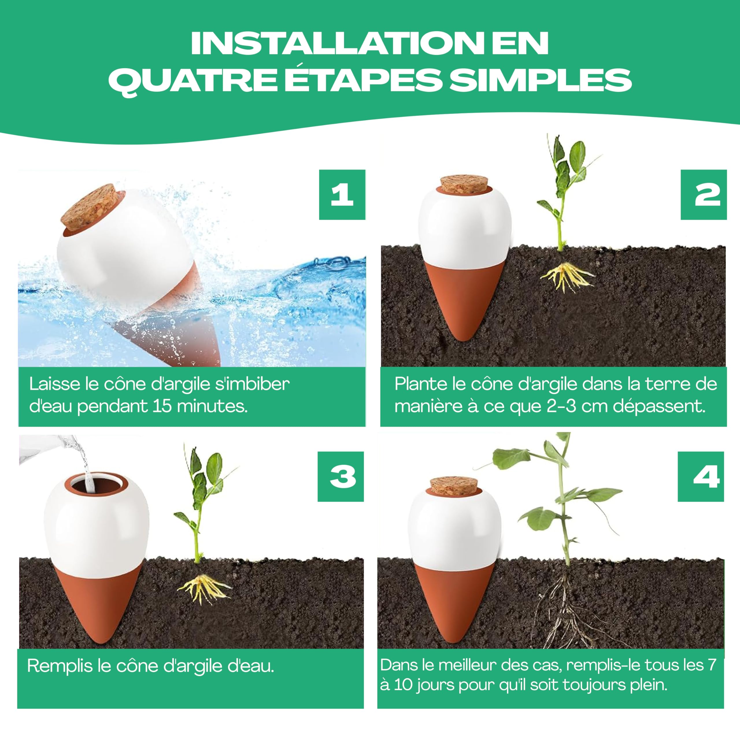 Netrox Cône d'irrigation en argile – 8x 360ml – idéal en vacances, jusqu'à 14 jours – arrosage automatique pour plantes d'intérieur, jardin et balcon – Irrigation, système d'irrigation, distributeur