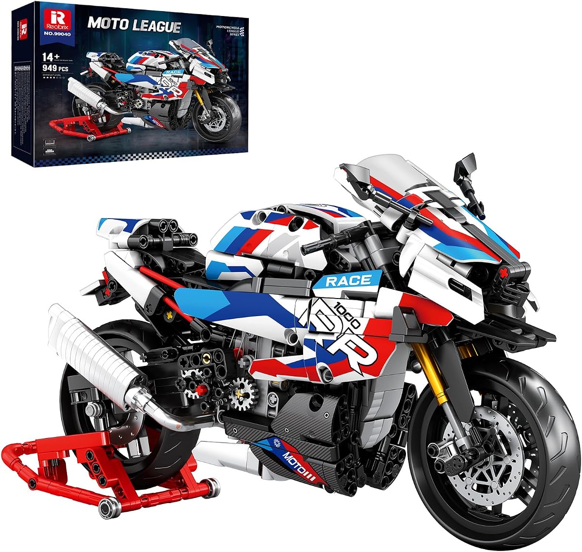 Conjunto de construcción de motocicleta 1000 RR Technic 949 PIEZAS Kit de modelo a escala 1:8 | 949 PIEZAS Modelo de exhibición de motocicleta coleccionable con soporte, idea de regalo de motocicleta para niños y niños mayores de 14 años