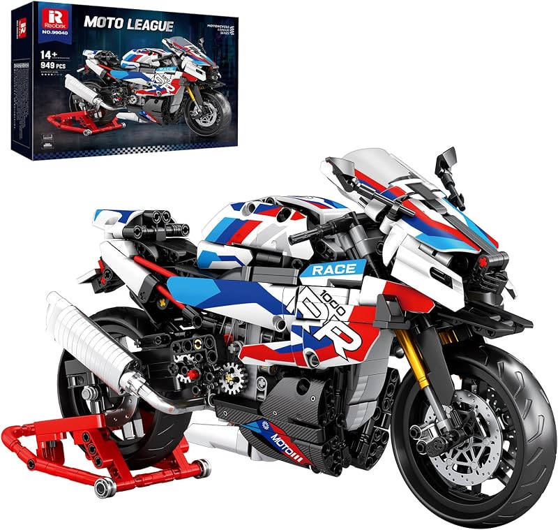 Motorcycle 1000 RR Technic Building Set 949 PCS 1:8 Scale Model Kit | 949 PCS Collectible Motorcycle Display Model with Stand, Motorbike Gift Idea for Boys and Kids 14+