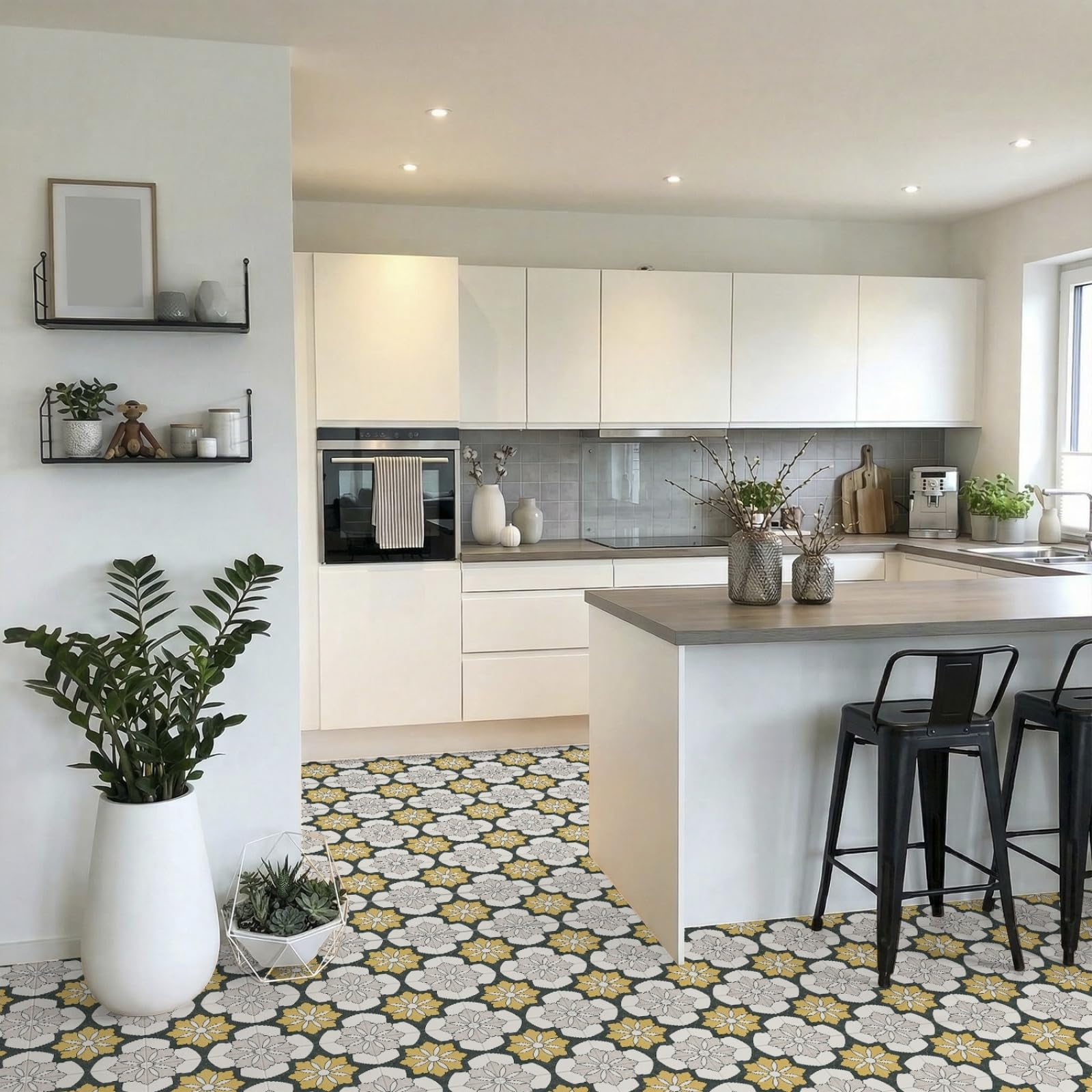 Naklejki na płytki beżowy żółty kwiat naklejki na płytki kuchenne wodoodporne naklejki winylowe samoprzylepne łazienka backsplash dekoracyjne pokrowce 30 x 30 cm/10 szt
