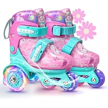 Unicorn Toddler Roller Skates, Kids Training Safety Tripple Protection Roller Skates with 4 Adjustable Sizes, Fun Light-Up Wheels, Little Girls Fancy Gift