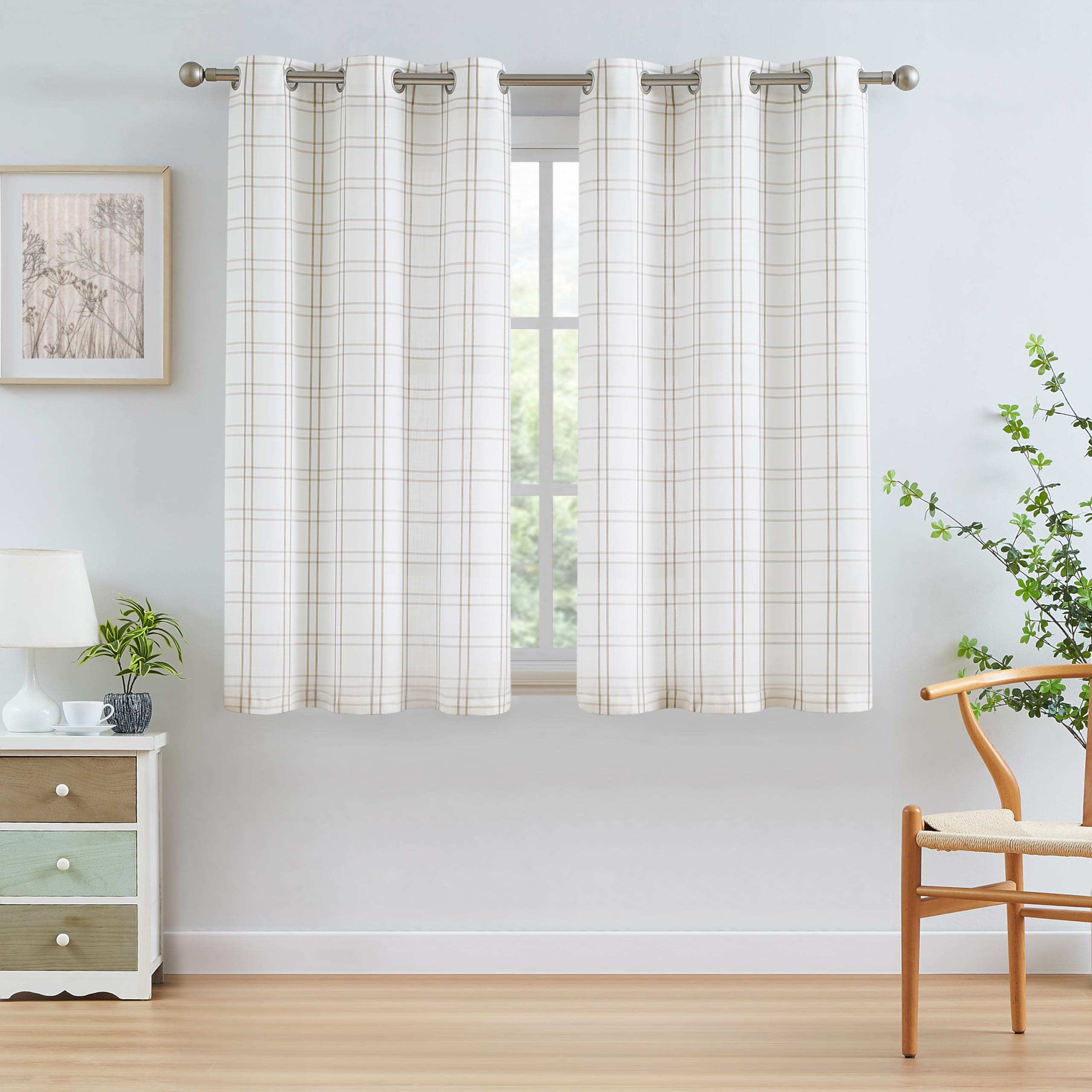 Bapawfish Short Buffalo Plaid Light Filtering Window Curtains 54 Inch