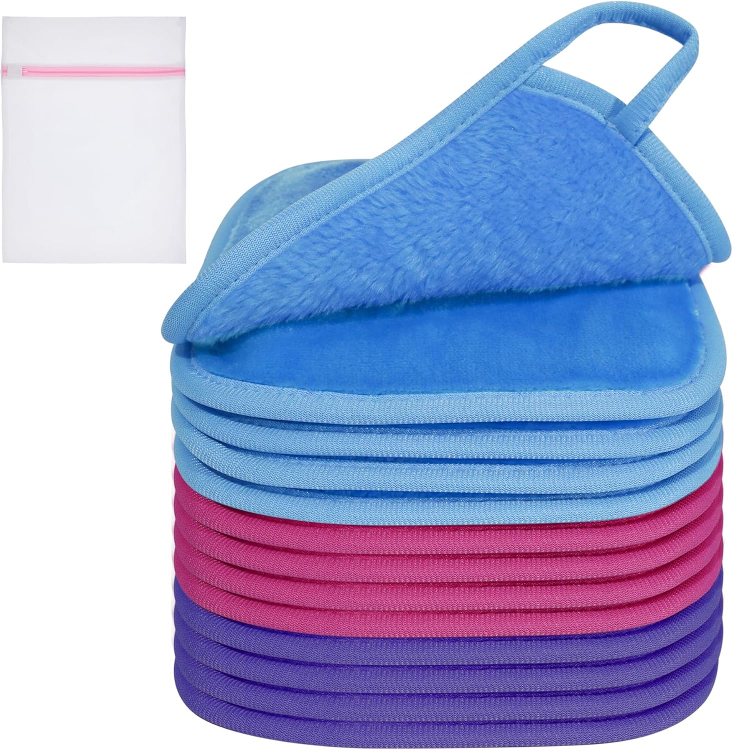 KODAMO Makeup Remover Cloth, 6 inch x 6 inch Reusable Makeup Remover Pads Washable Travel Bag, Microfiber Makeup Removal Face Wash Cloths with Just Water, Gentle Soft, 12 Pack