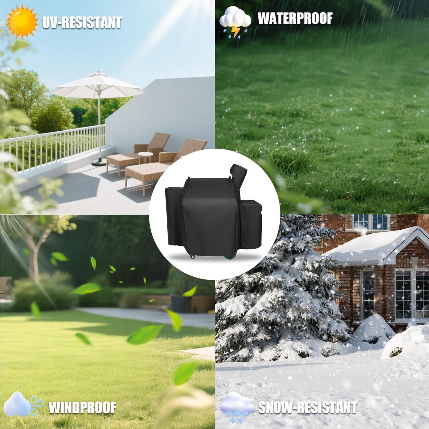 QuliMetal Grill Cover for Green Mountain Daniel Boone Prime WiFi Grills and Green Mountain Grill Ledge Model, Full Length GMG Daniel Boone Smoker Cover, 600D Fabric, Black