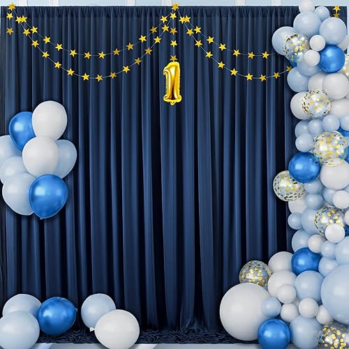 Miniatura 8 de Cortina de fondo azul marino de 30 x 10 pies para fiestas, cortinas de fondo de fotos de poliéster, fondo grueso, 6 paneles de 5 x 10 pies para baby