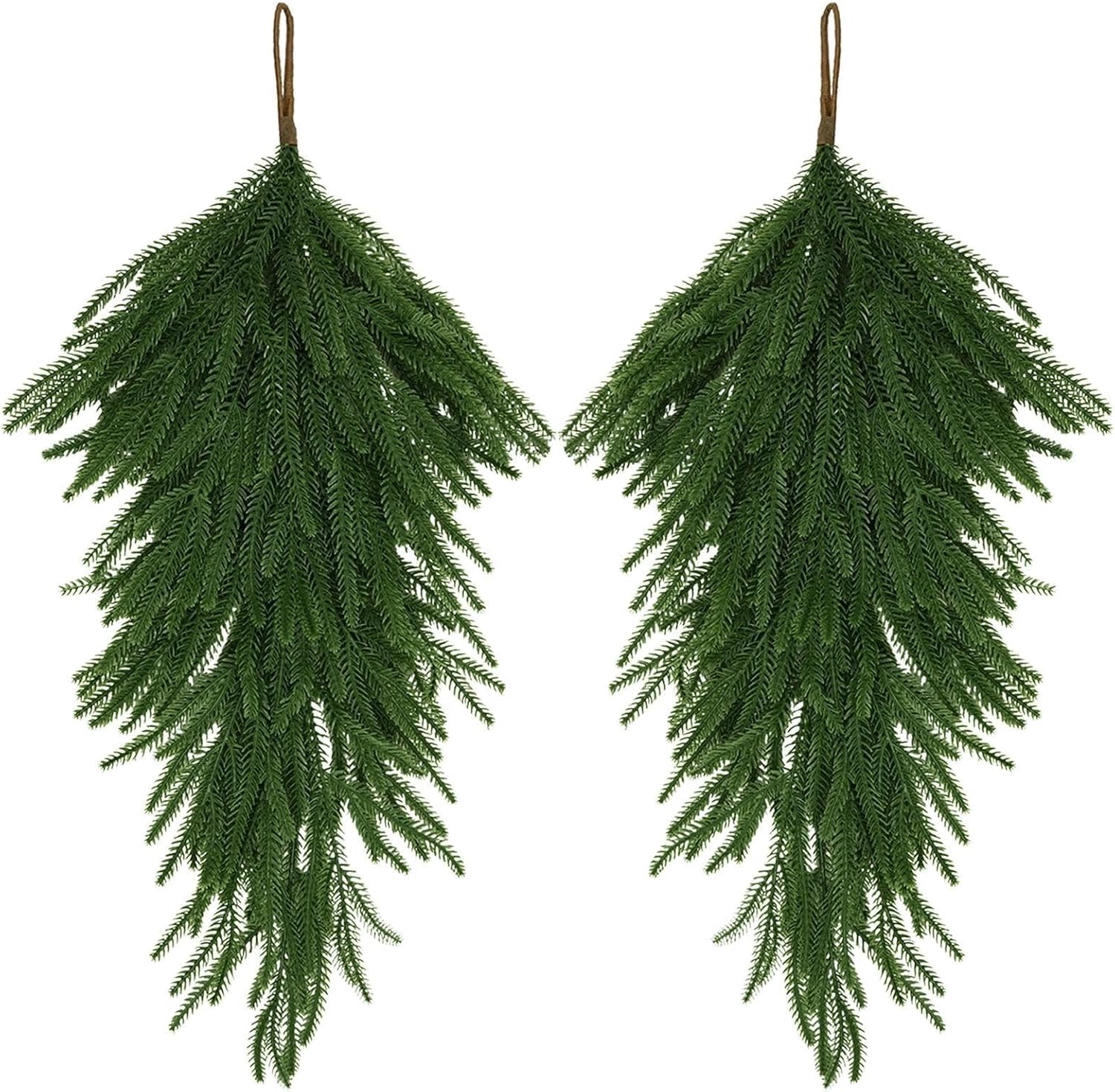 2 Pcs 29.5’’ Christmas Teardrop Swag, 21 Branches Each Artificial Hanging Decoration Stems Indoor Outdoor Ornament