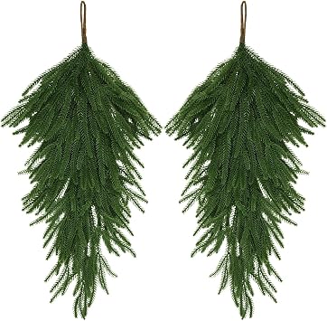 2 Pcs 29.5 New Year Teardrop Swags, 21 Branches Each Artificial Hanging Decorations Christmas Indoor Outdoor Ornament