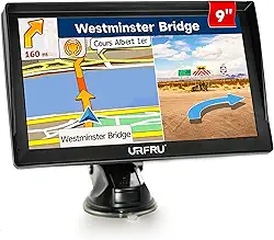 URFRU Dispositivo de navegação por satélite navegador GPS para carro, caminhão, trailer, mapa de 2025 mais recente com atualizações gratuitas, tela sensível ao toque de 22 cm, orientação de voz