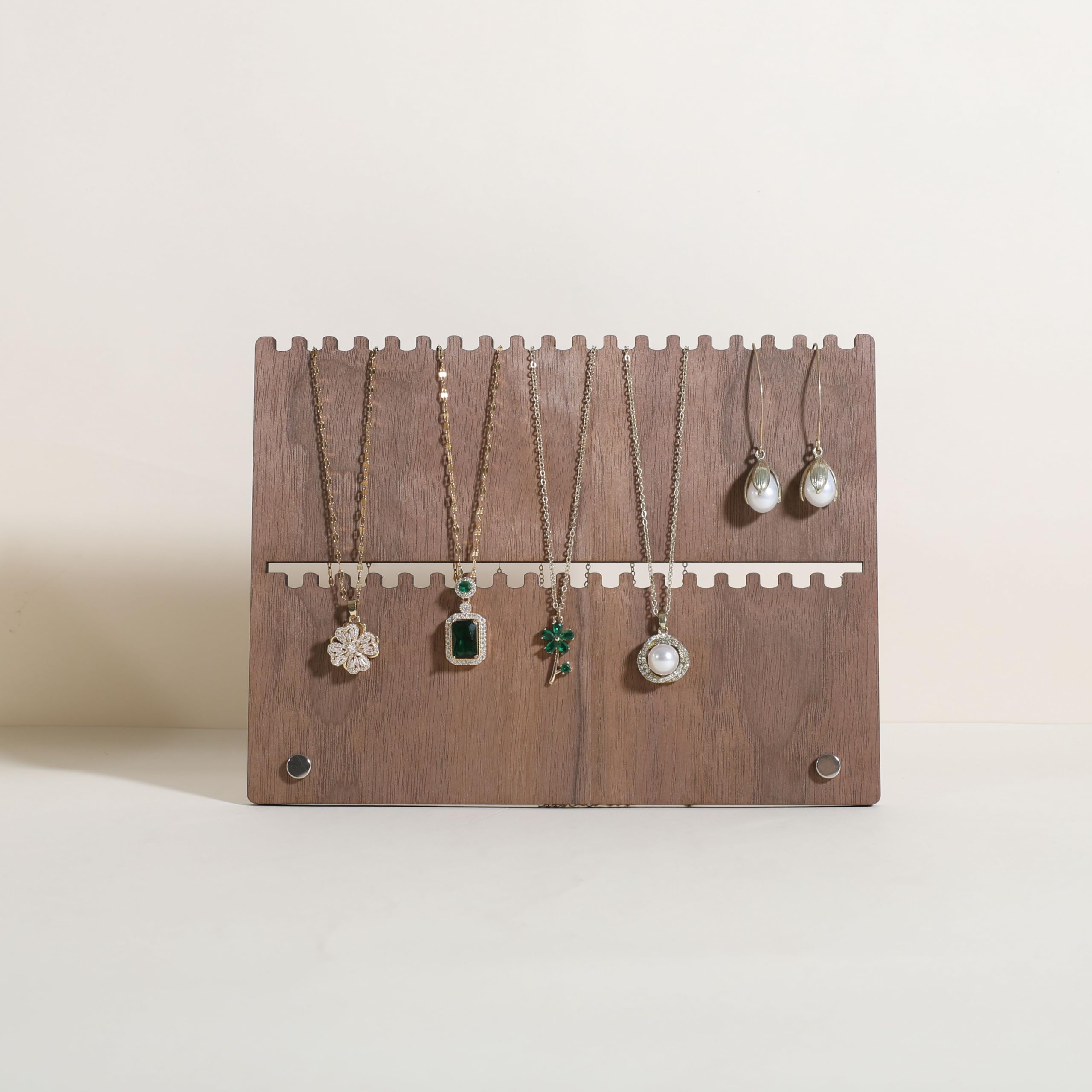 GemeShou Wooden jewelry organizer board for lightweight small necklace, Walnut necklace display stand for selling, necklace storage organizer for boutique store?Necklace board-2 tiers?
