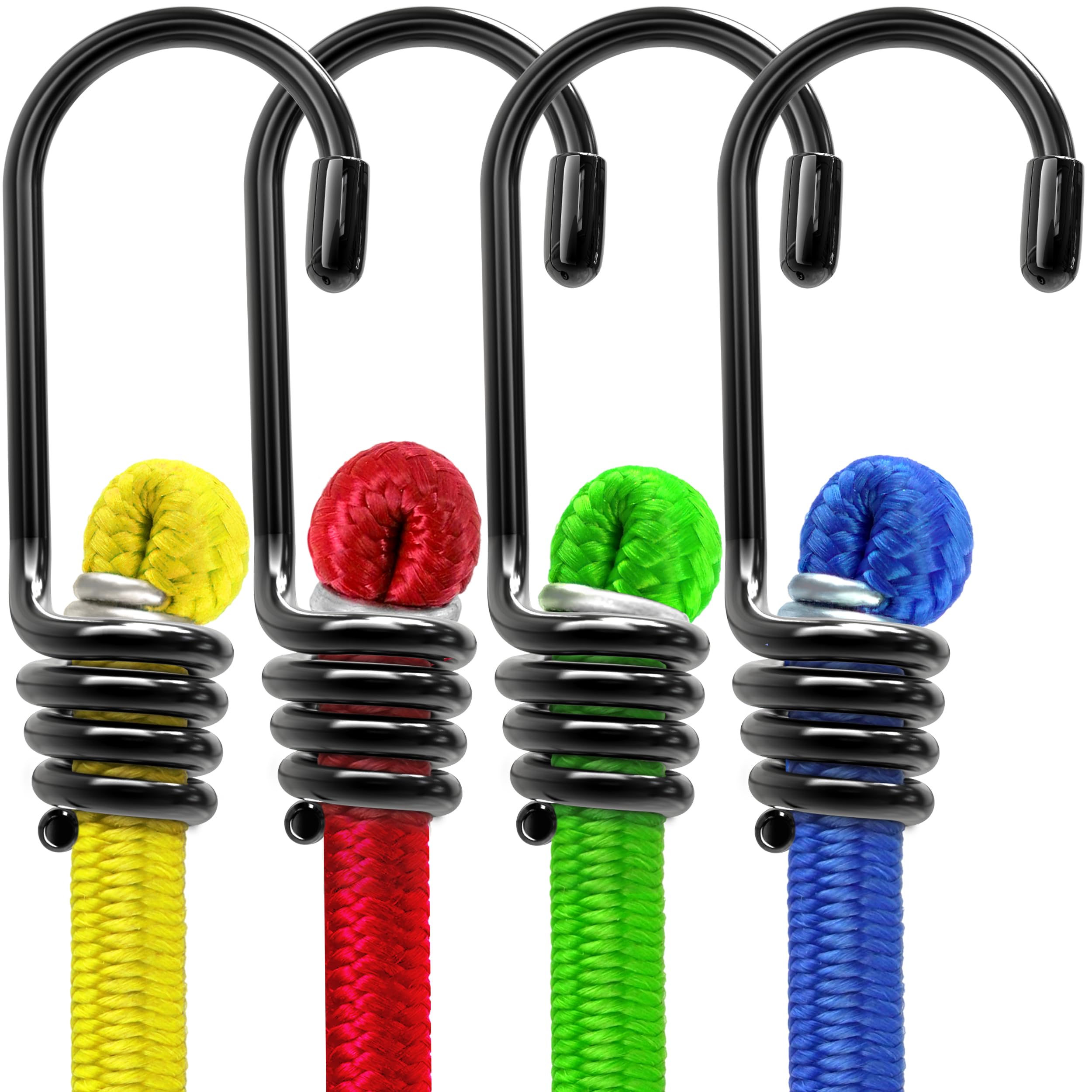 Bungee Cords with Hooks - Heavy Duty Elastic Bungee Straps Weatherproof & UV-Resistant – Ideal for Securing Luggage, Camps, Tarps, Garden, Bin Lid Covers (60cm - 4 Pack) — image 1
