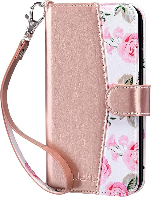ULAK Compatible with iPhone XR Wallet Case for Women, Premium PU Leather Flip Cover with Card Holder and Kickstand Feature Protective Phone Case Designed for iPhone XR 6.1 Inch, Rose Gold