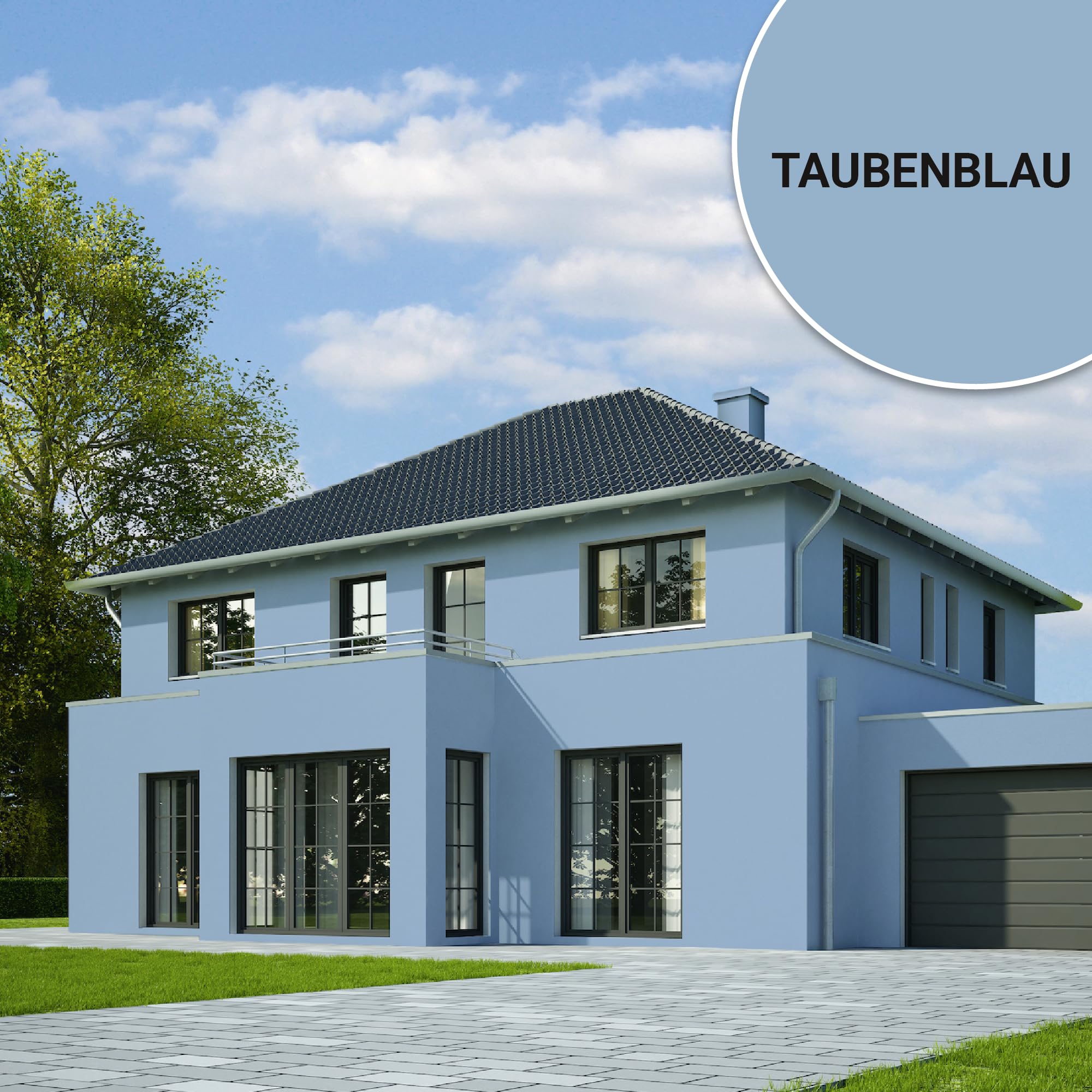 derendo Fassadenfarbe Blau ULTRA Silikonharzfarbe Taubenblau aussen 10l | Für Putz Beton, Abperleffekt, wasserabweisend, UV-beständig, hohe Deckkraft, rissfüllend, diffusionsoffen, Made in Germany,