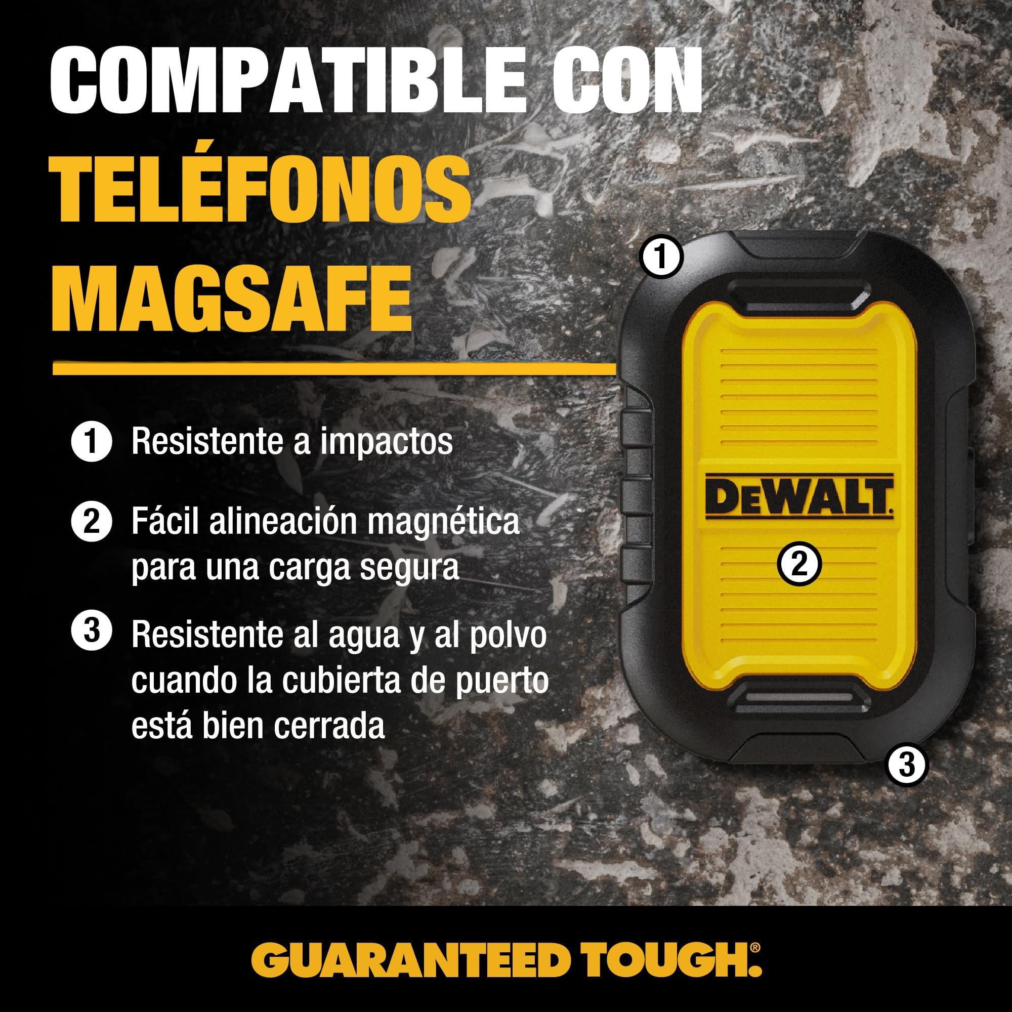 DEWALT Power Bank Magnético de Uso Intensivo 5.000 mAh, Batería Externa Inalámbrica Rugerizada con Carga Rápida 18W, USB-C a C con Adaptador USB, Compatible con MagSafe iPhone.