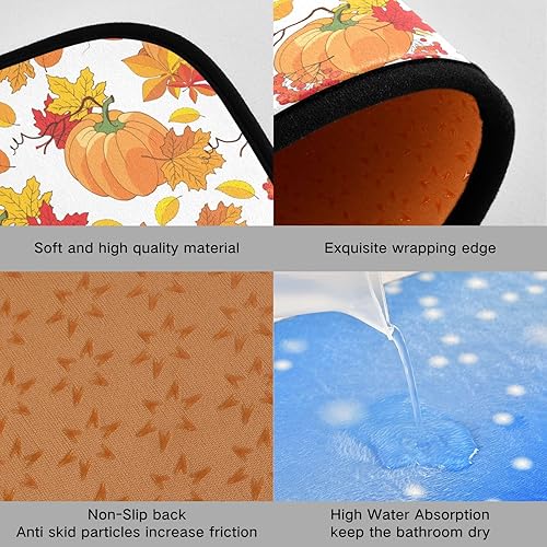 Miniatura 4 de Juego de 2 tapetes de cocina de calabaza naranja para cocina, antideslizantes, lavables, antifatiga, para el suelo de la cocina, otoño, hojas de