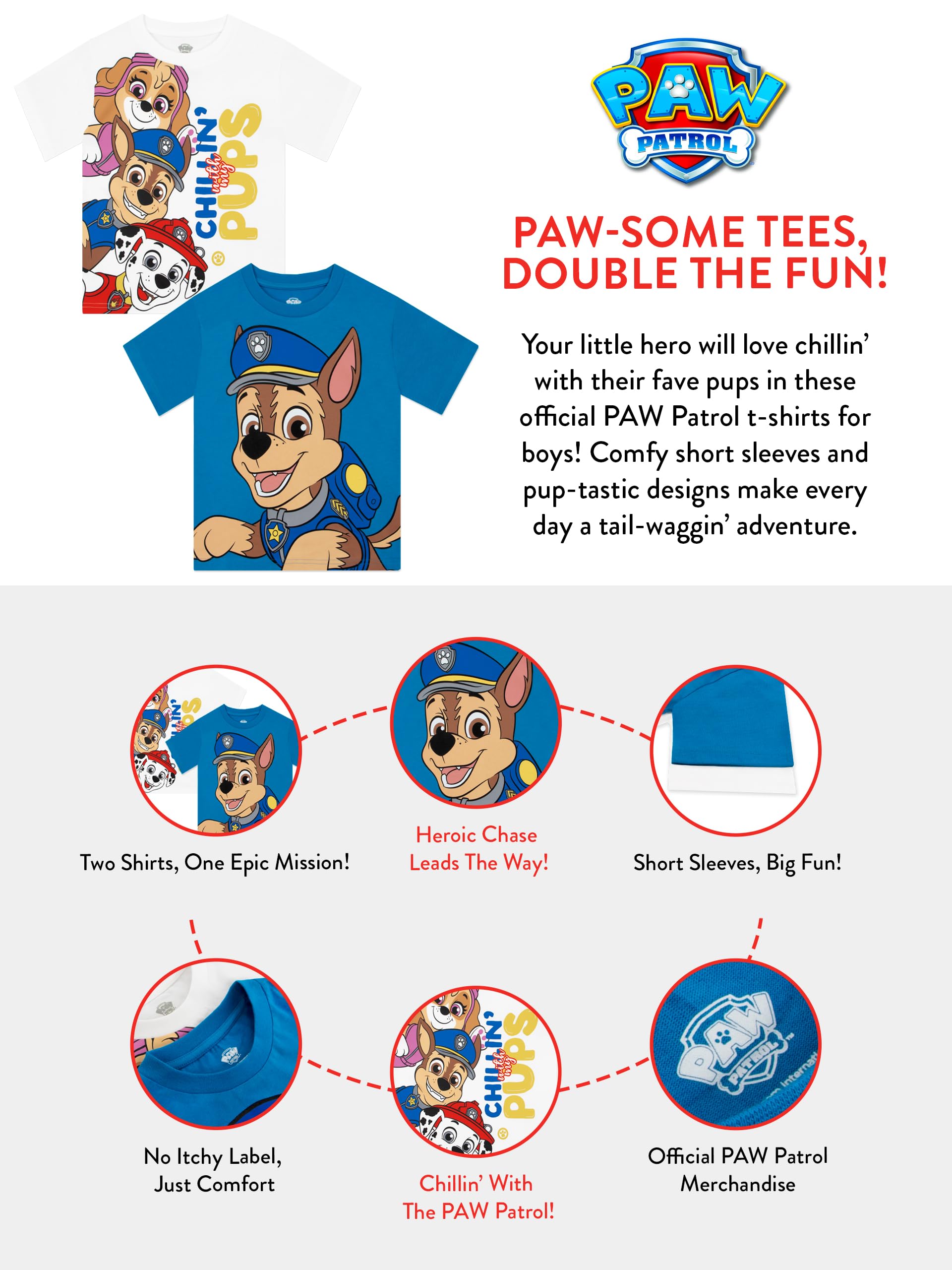 Paw Patrol T Shirt Bambino Pacco da 2, Maglietta Ragazzo Estate, Confezione da 2 Magliette Bambini, Abbigliamento Bambino Cotone