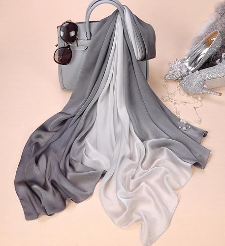 Miniatura 4 de K-Elewon Bufanda de seda para mujer, bufandas de colores degradados, bufandas de moda, bufandas largas y ligeras para mujer, H12