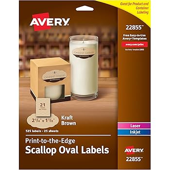 Avery Scallop Oval Labels for Laser & Inkjet Printers, 2-1/4" x 1-1/8", 525 Kraft Brown Labels (22855) (Packaging May Vary)