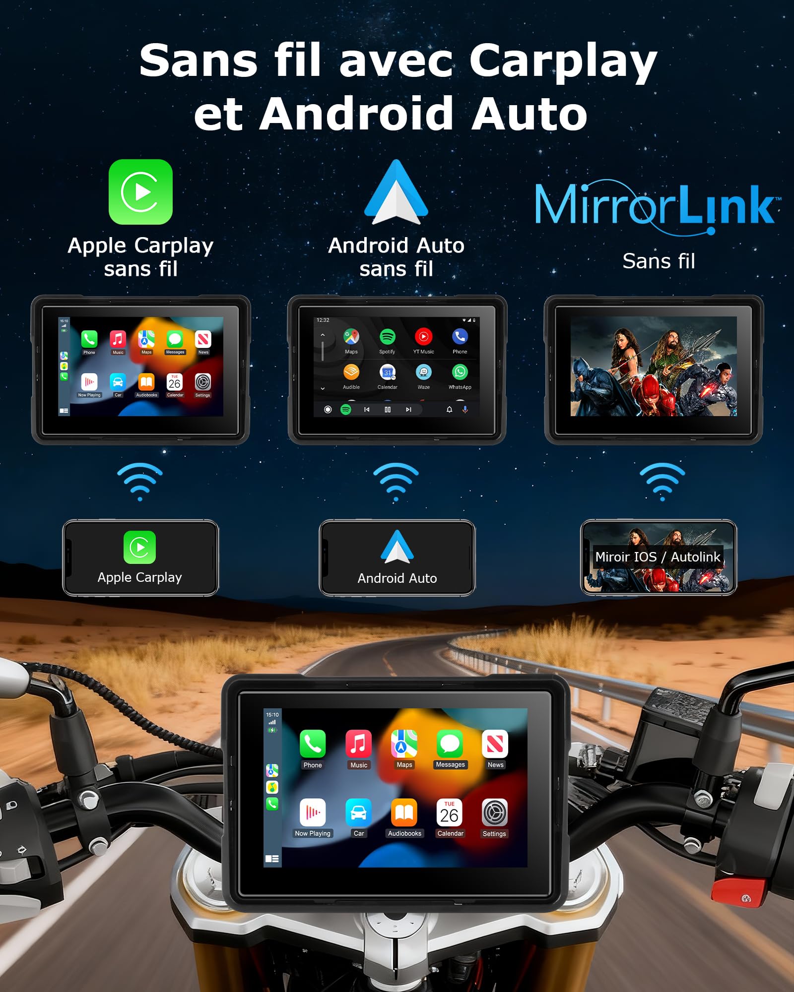 Jansite Carplay Moto Écran Android Auto avec Tactile Étanche de 5 Pouces | CarPlay&Android Auto Sans Fil, Vocales GoOgle & Siri, écran Tactile étanche IP67, Utilisable avec des Gants, GPS Navigation