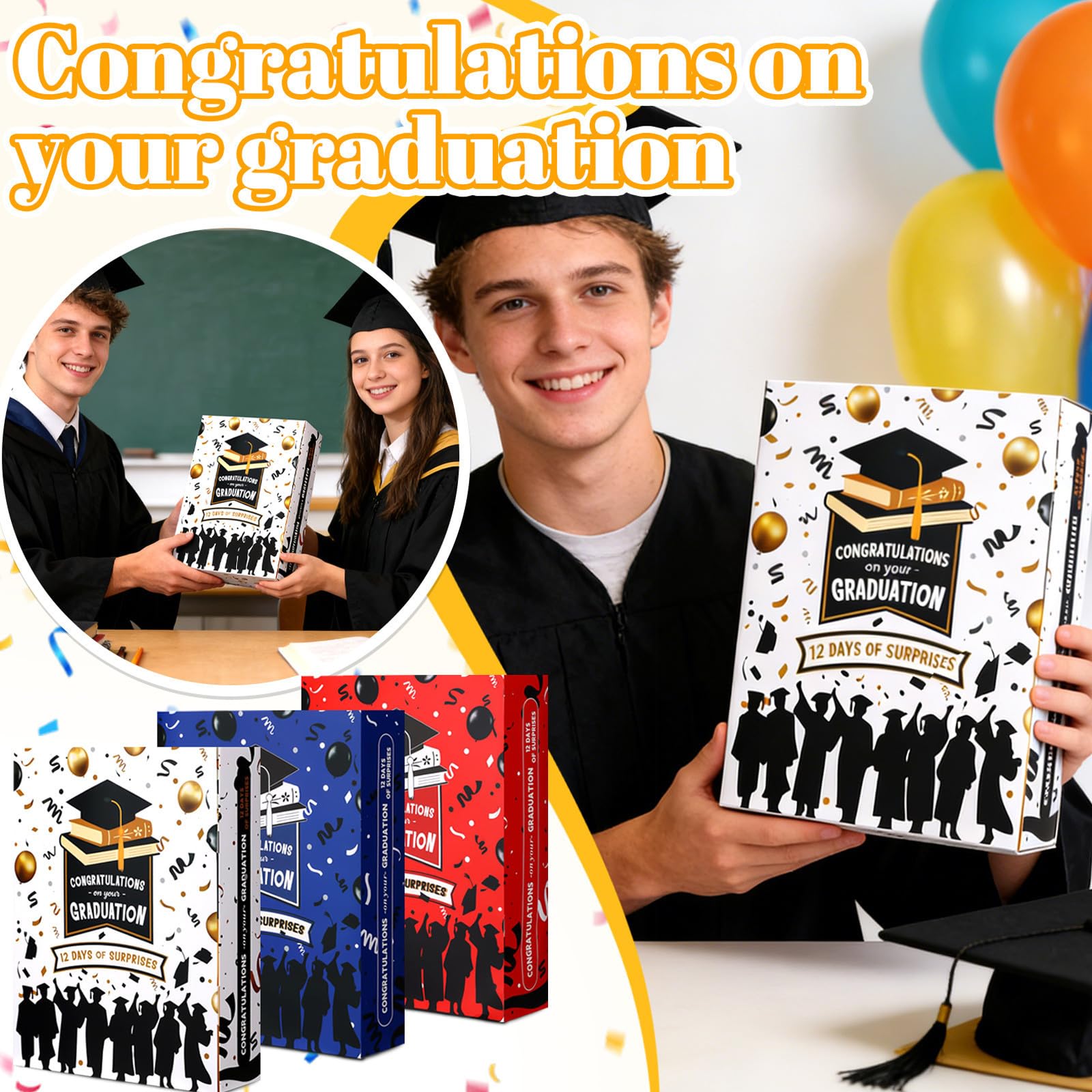 12 Days Graduation Advent Calendar Empty Gift Box,Graduation Countdown Calendar Gift Boxs,DIY Empty Gift Box for High School College, Keepsake Storage Container For Mementos,Gifts Not Included (Black) — view 6