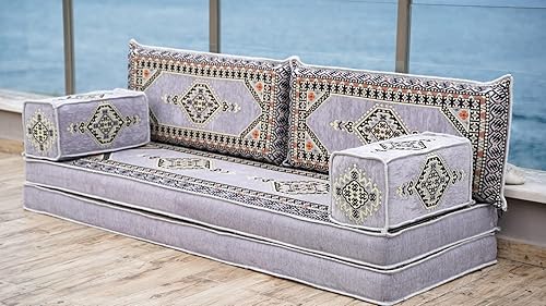 Miniatura 4 de arabicsofa Asiento de suelo oriental gris - Juego de cojines modulares hechos a mano para sala de estar