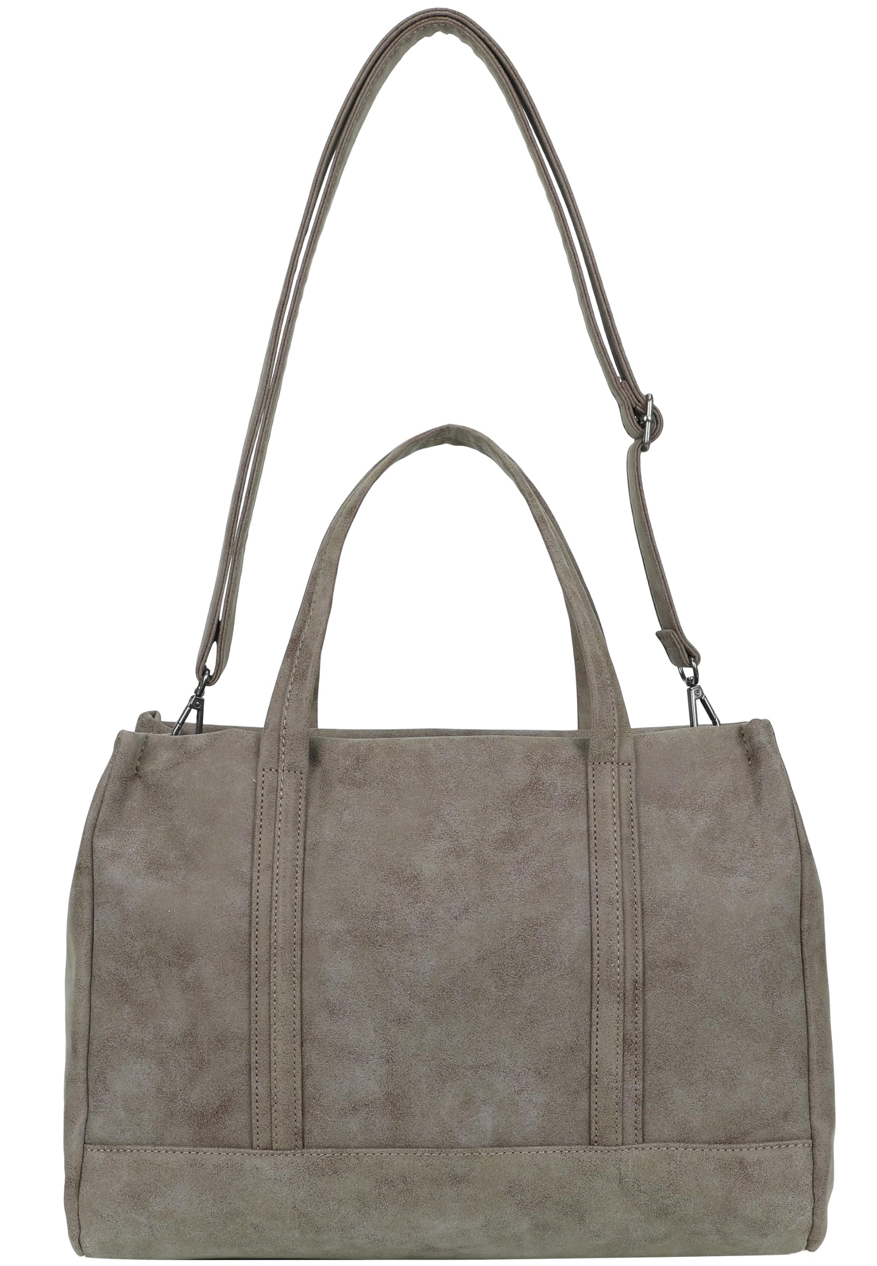 Fritzi Easy Tote Damen vegane Kunstleder Shopper Schultertasche Handtasche Einkaufstasche mit Reißverschluss und Schultergurt für Alltag Shopping Arbeit Reisen 19 L – Schwarz, Braun, Dunkelbraun