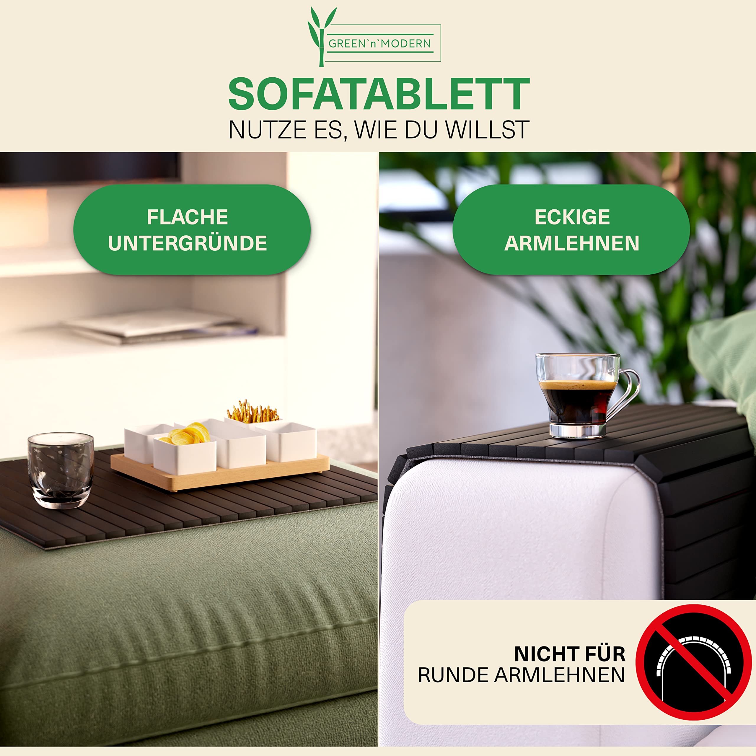 Zwart sofa dienblad van bamboe antislip | houten dienblad tafel als oplegger sofa kussen voor bank en zitmeubels | armleuningdienblad sofamat